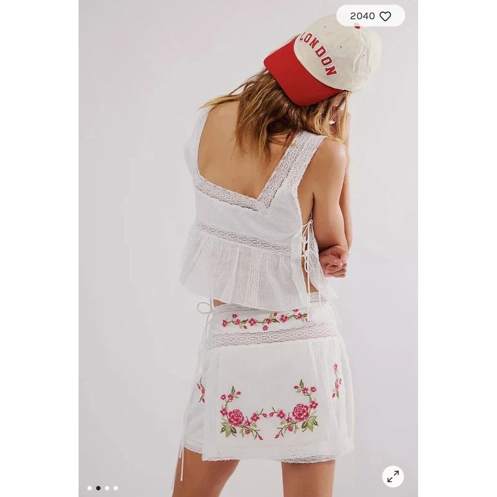 For love and lemons Jolene Embroidered Mini Skirt in White Small Summer Vacation